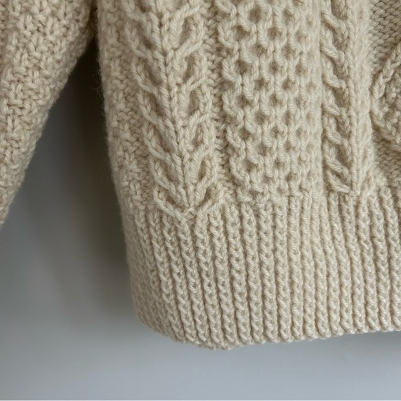 Crew Neck Cable Knit Wool Hand Knit Fisherman Sweater - Picture 5 of 13